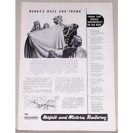 1953 Norfolk Western Railway Vintage Print Ad - Henrys Nose and Thumb