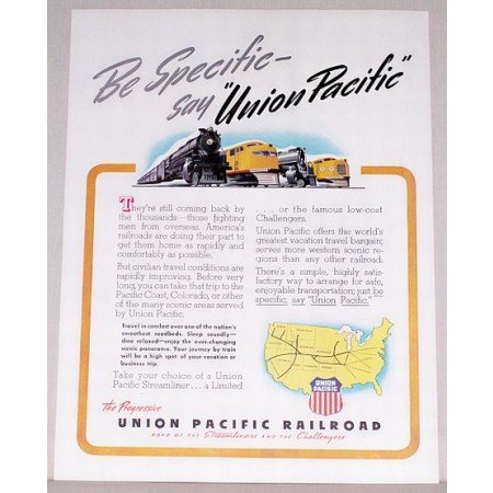 1946 Union Pacific Railroad Streamliner Challengers Color Print Ad