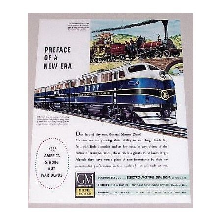 1944 GM Locomotives Baltimore Ohio Color Railroad Color Print Ad