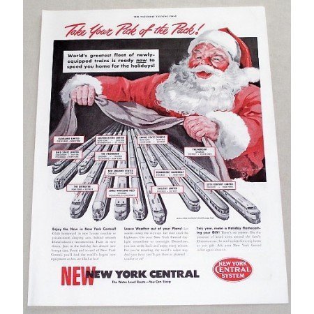 1949 New York Central System Railroad Christmas Santa Art Color Print Ad