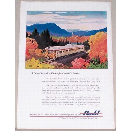1954 Budd Canadian Pacific Passenger Car Railroad Color Print Scenic Art Ad