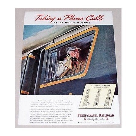 1945 Pennsylvania Railroad Color Print Art Ad - Taking Phone Call