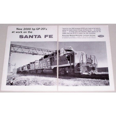 1961 GM Locomotives Santa Fe GP-20's 2 Page Vintage Print Ad