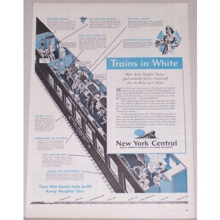 1944 New York Central Railroad Vintage Print Ad - Trains In White