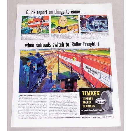 1949 Timken Bearings Roller Freight Train Cars Color Print Art Ad