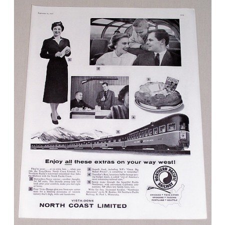 1957 Northern Pacific Railway Vintage Print Ad - Enjoy All The Extras