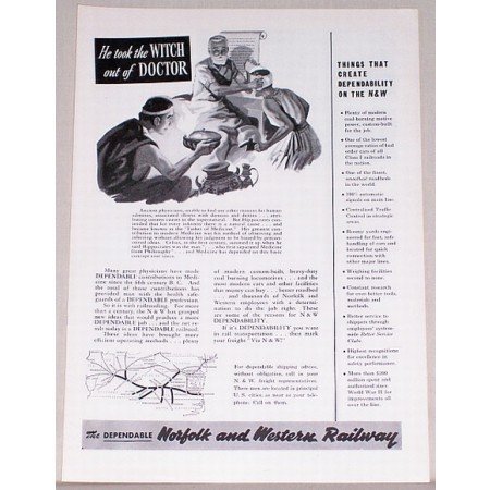 1954 Norfolk Western Railway Railroad Vintage Print Ad - Witch Doctor