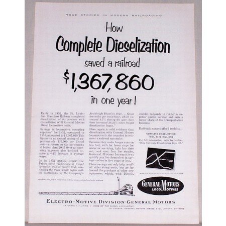 1953 General Motors Locomotives Vintage Print Ad - Dieselization