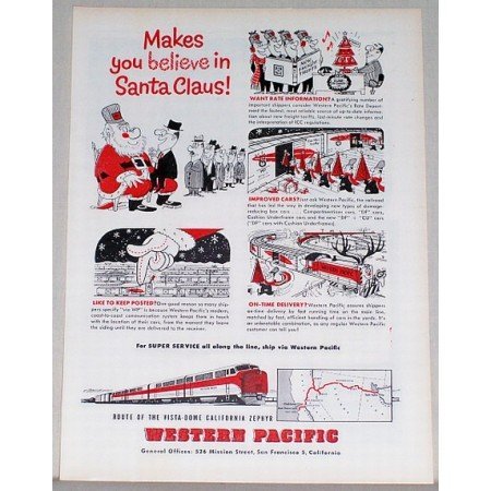 1954 Western Pacific Vista Dome Zephyr Train Color Print Ad