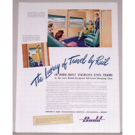 1946 Budd Built Steel Trains Color Print Ad - Travel By Rail