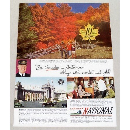 1949 Canadian national Railway Color Print Scenic Fall Ad - Canada In Autumn