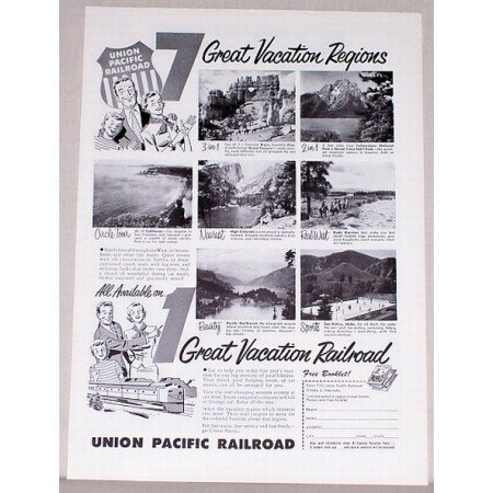 1954 Union Pacific Railroad Vintage Print Ad - Great Vacation Railroad