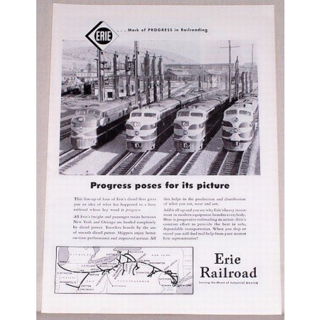1954 Erie Railroad Vintage Print Ad - Progress Poses For It's Picture