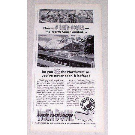 1954 Northern Pacific Railway Vintage Print Ad - 4 Vista Domes