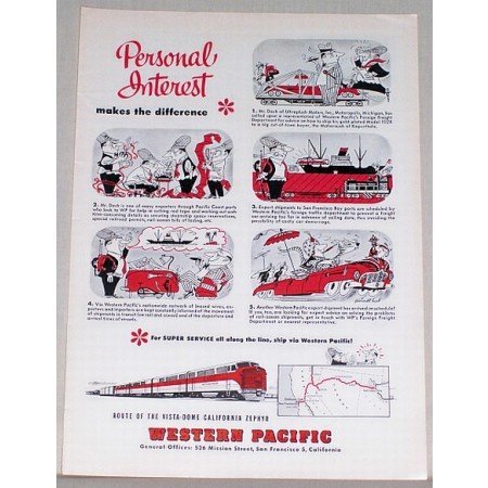 1953 Western Pacific Railroad Train Color Print Art Ad