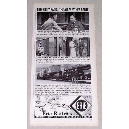 1954 Erie Railroad Vintage Print Ad - Erie Piggy-Back