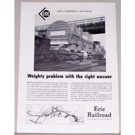 1953 Erie Railroad Vintage Print Ad - Weighty Problem