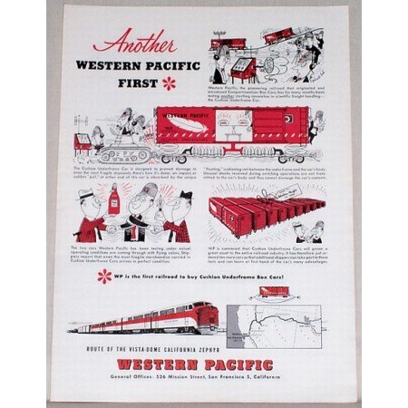 1953 Western Pacific Vista Dome Zephyr Train Color Print Ad