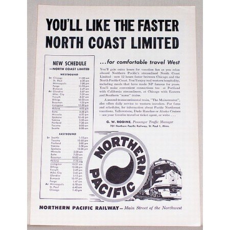 1953 Northern Pacific Railway Train Vintage Print Ad - North Coast