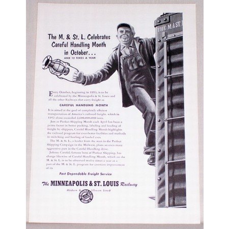 1953 Minneapolis St Louis Railway Vintage Print Ad - Handling Month