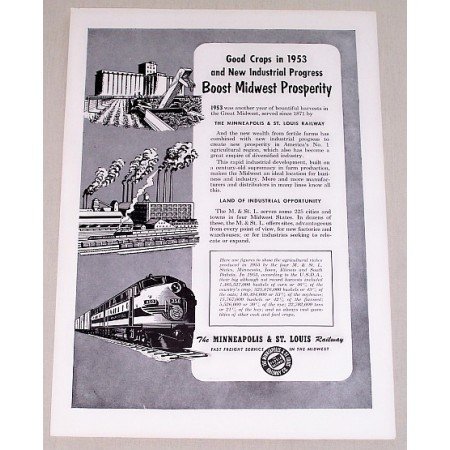 1954 Minneapolis & St Louis Railway Vintage Print Ad - Good Crops