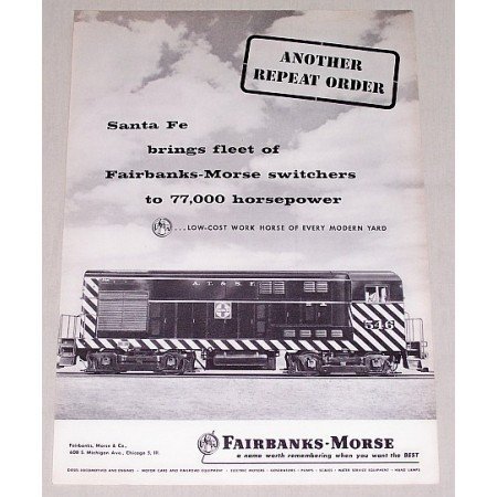 1957 Santa Fe Fairbanks Morse 546 Switchers Railroad Vintage Print Ad
