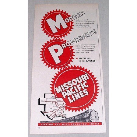 1954 Missouri Pacific Lines Color Railroad Vintage Print Ad