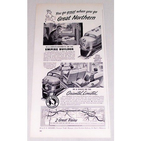 1954 Great Northern Railway Railroad Vintage Print Ad - You Go Great