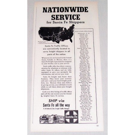 1954 Santa Fe Railroad Vintage Print Ad - Nationwide Service