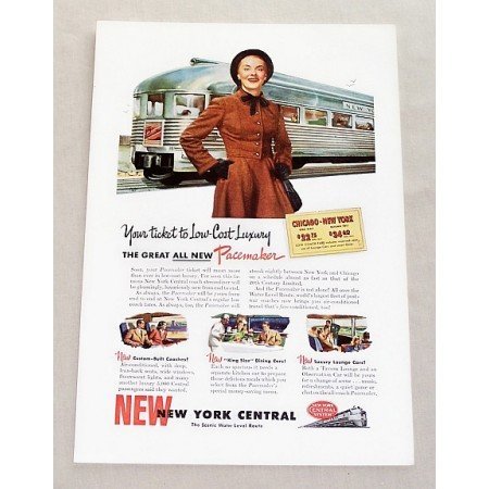 1947 New York Central Pacemaker Streamliner Train Color Print Ad