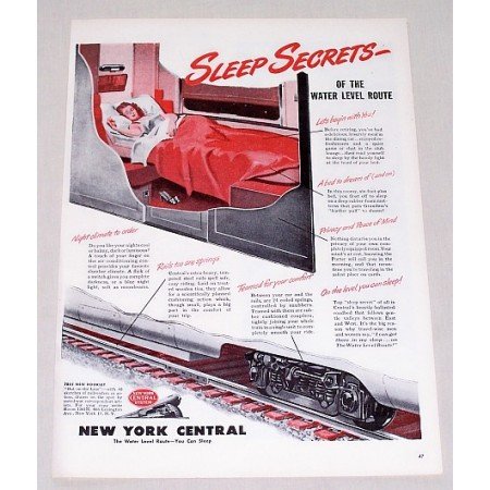 1946 New York Central Railroad Color Print Ad - Sleep Secrets