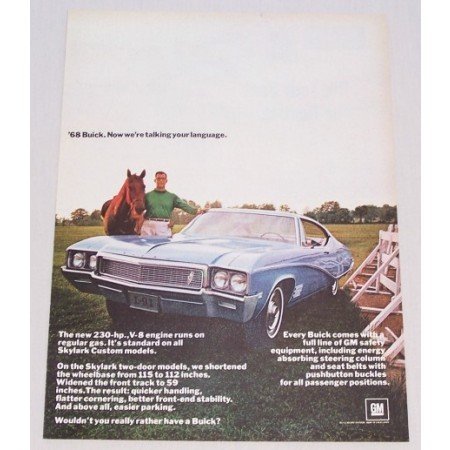 1968 Buick Skylark Custom Automobile Color Print Car Ad