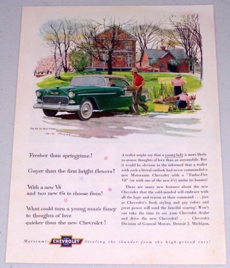 1955 Chevrolet Bel Air Sport Coupe Automobile Color Print Car Art Ad