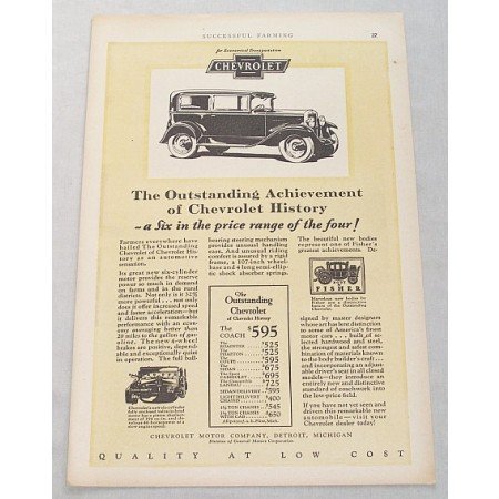 1929 Chevrolet Coach 2DR Sedan Automobile Vintage Print Car Ad