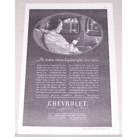 1935 Chevrolet Vintage Print Ad - Shines Brightest After 10,000 Miles