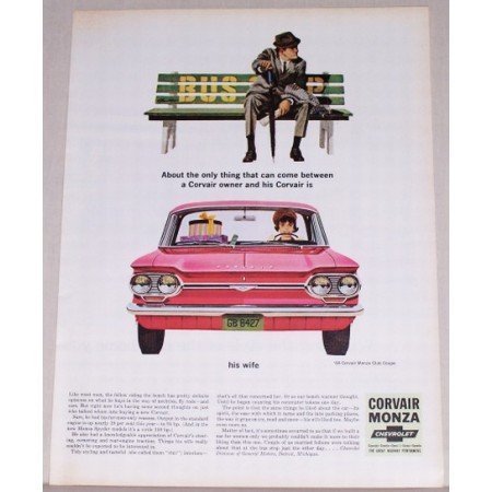 1964 Chevrolet Corvair Monza Club Coupe Automobile Color Print Car Ad