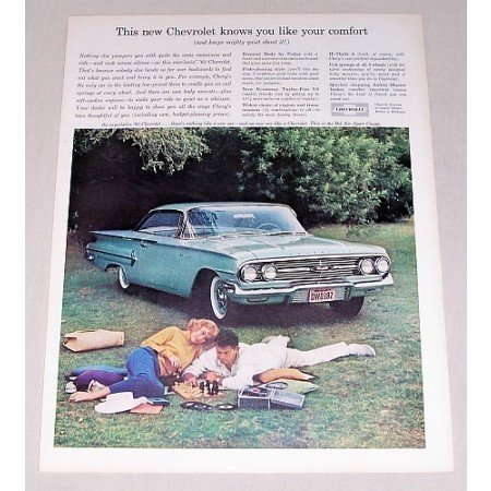 1960 Chevrolet Bel Air Sport Coupe Automobile Color Print Car Ad