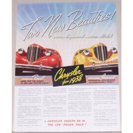 1938 Chrysler Imperial and Royal Automobile Color Print Car Ad