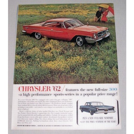 1962 Chrysler 300 2DR Hardtop Automobile Color Print Car Ad