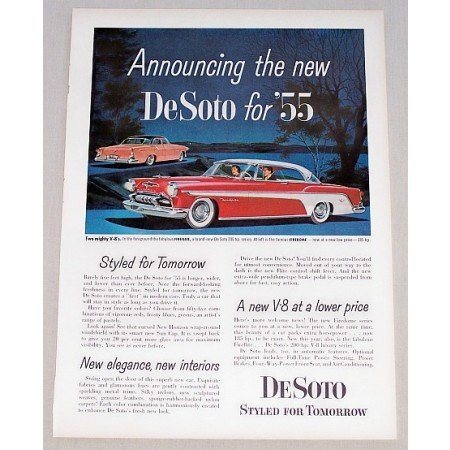 1955 DeSoto Firelite Automobile Color Print Car Ad