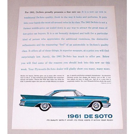 1961 DeSoto 2DR Hardtop Automobile Color Print Car Ad