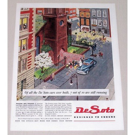 1945 DeSoto Auto Car Color Downtown Art Color Print Ad