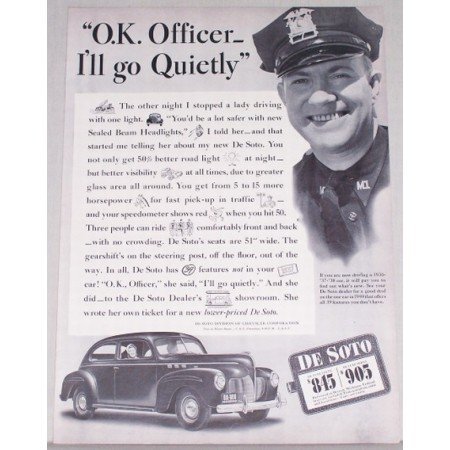 1940 DeSoto Automobile Vintage Print Car Ad - Ok Officer I'll Go Quietly