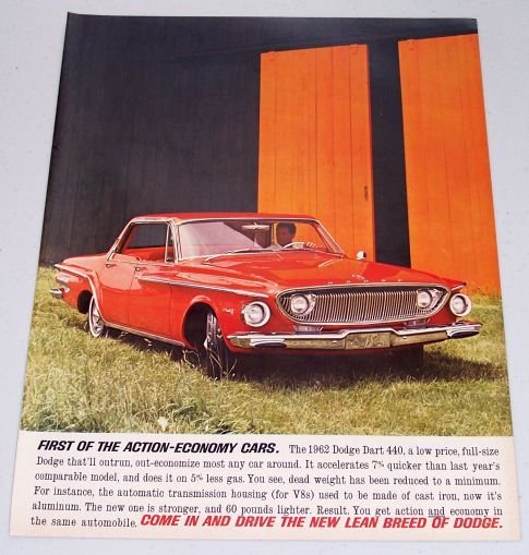 1962 Dodge Dart 440 Automobile Color Print Car Ad