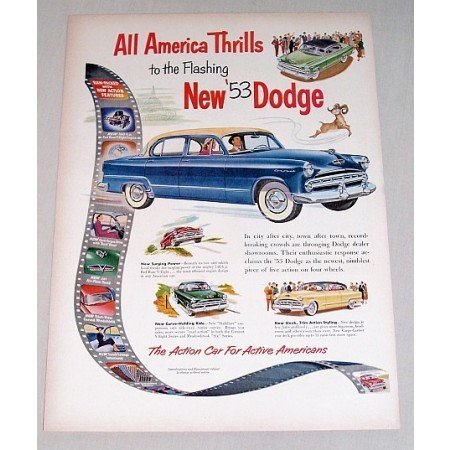1953 Dodge Coronet 4 Door Automobile Color Print Car Ad - All American Thrills