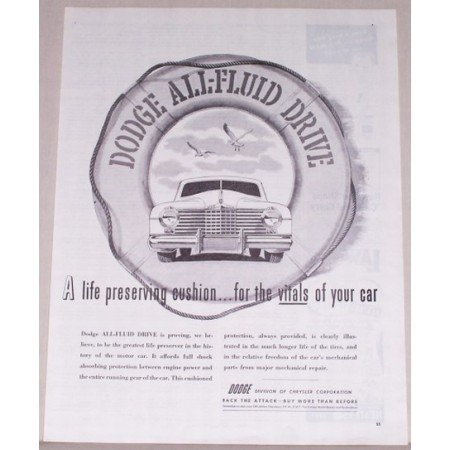 1944 Dodge All-Fluid Drive Vintage Print Ad - Life Preserving Cushion