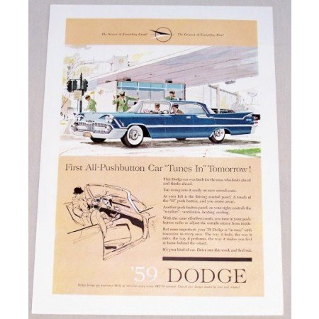 1959 Dodge Royal Sedan Automobile Color Print Car Ad - Tunes In