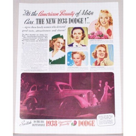 1938 Dodge Sedan Automobile Color Print Car Ad - American Beauty