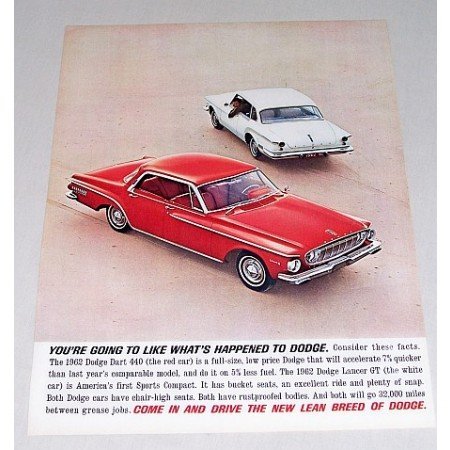 1962 Dodge Dart 440 Lancer GT Automobile Color Print Car Ad