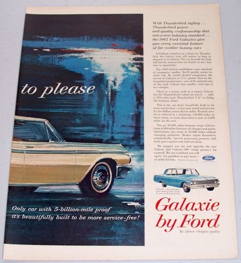 1961 Color Print 2 Page Ad for 1962 Ford Galaxie 500 Automoibile